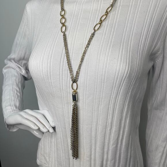 Chico's gold tone necklace long mixed metals silver gold costume jewelry trendy - Picture 8 of 10